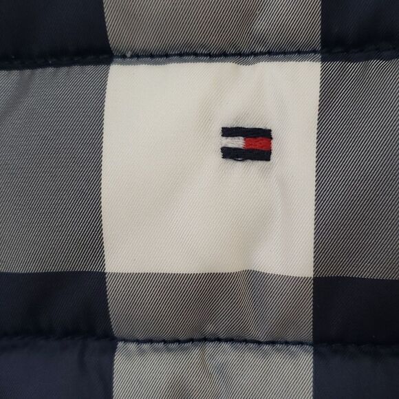 Tommy Hilfiger Vest Womens sz Large Zip Puffer Navy Blue White Plaid Preppy - Picture 3 of 5